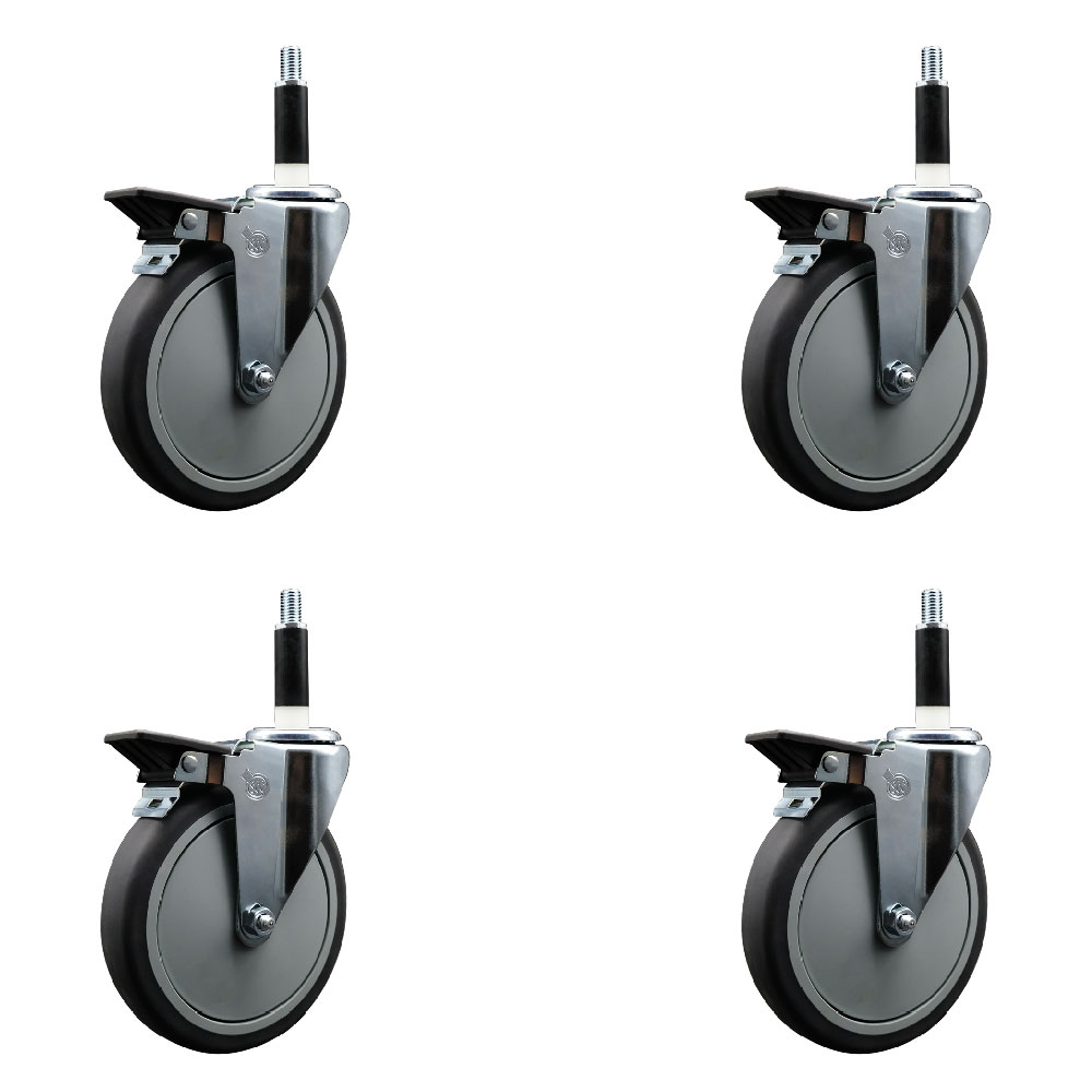 SCC-EX20S614-TPRB-PLB-78-4 Thermoplastic Rubber Swivel Expanding Stem Caster with 6 in. Gray Wheels & 0.87 in. Stems - Set of 4