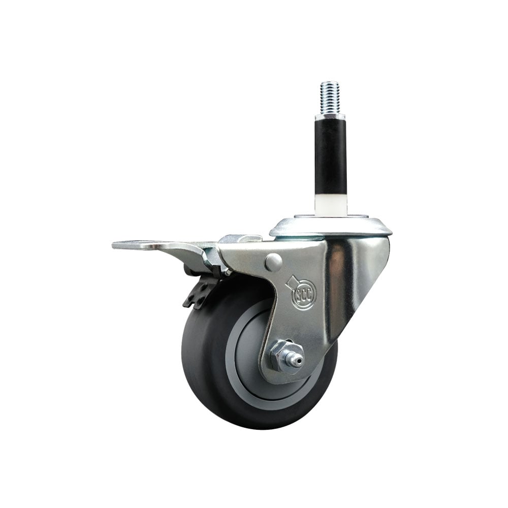 Stainless Steel Thermoplastic Rubber Swivel Expanding Stem Swivel Caster with 3 in. Gray Wheel & 0.87 in. Stem & Total Locking Brake