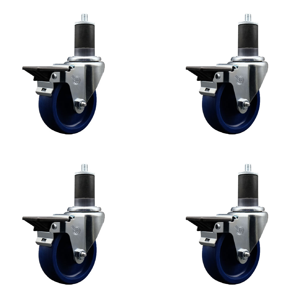 SCC-EX20S414-SPUS-PLB-158-4 Solid Polyurethane Swivel Expanding Stem Caster with 4 in. Blue Wheels & 1.63 in. Stems - Set of 4