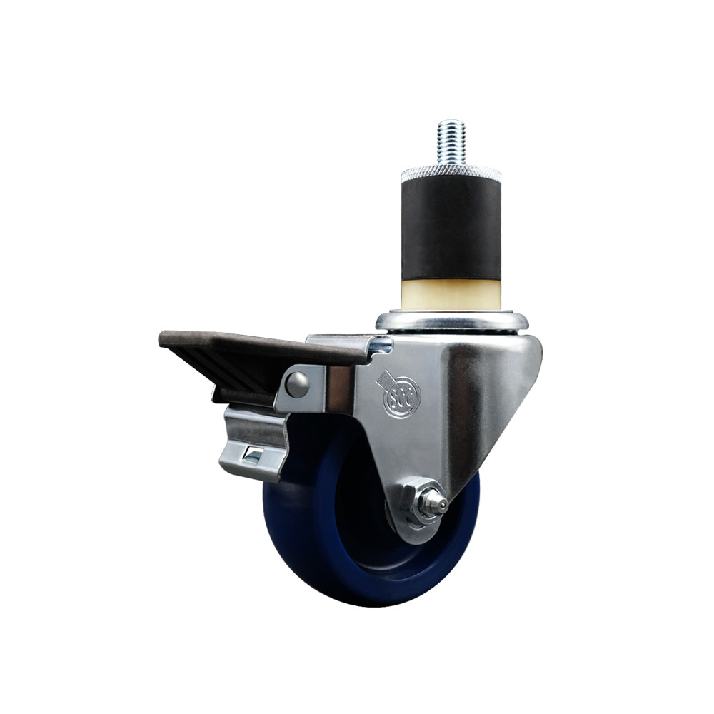 SCC-EX20S314-SPUS-PLB-178 Solid Polyurethane Expanding Stem Swivel Caster with 3 in. Blue Wheel & 1.87 in. Stem & Posi Locking Brake