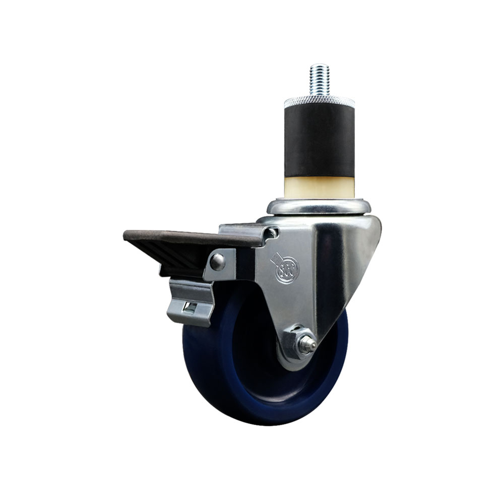 SCC-EX20S3514-SPUS-PLB-178 Solid Polyurethane Expanding Stem Swivel Caster with 3.5 in. Blue Wheel & 1.87 in. Stem & Posi Locking Brake