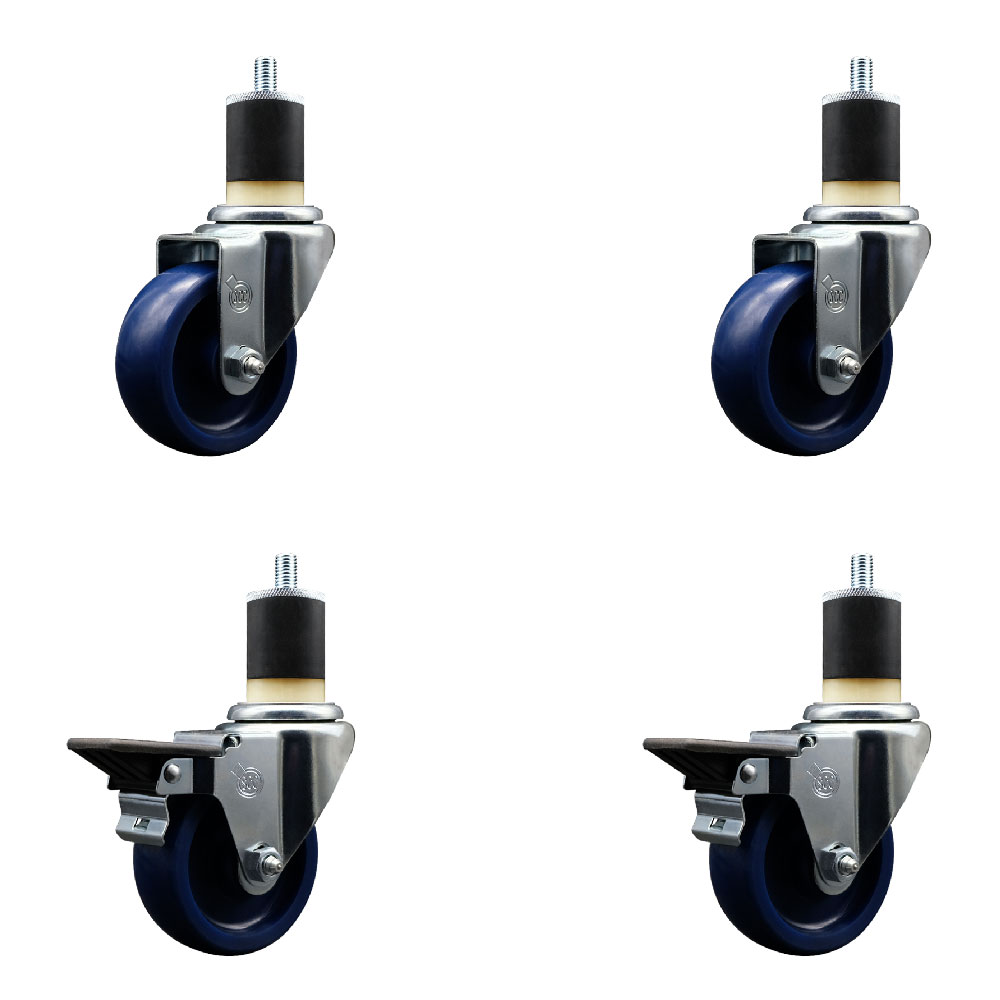 SCC-EX20S3514-SPUS-2-PLB-2-178 Solid Polyurethane Swivel Expanding Stem Caster with 3.5 in. Blue Wheels & 1.87 in. Stems - Set of 4