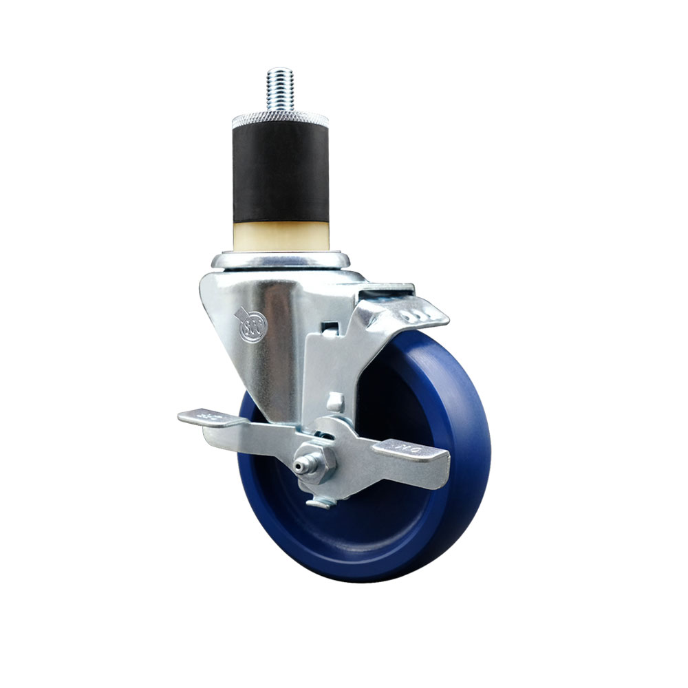 SCC-EX20S414-SPUS-TLB-178 Solid Polyurethane Expanding Stem Swivel Caster with 4 in. Blue Wheel & 1.87 in. Stem & Top Locking Brake
