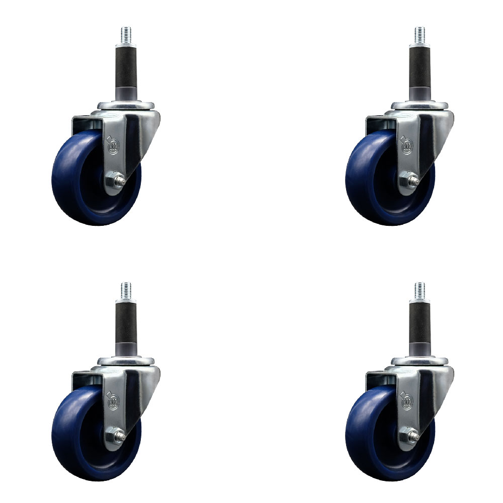 SCC-EX20S3514-SPUS-1-4 Solid Polyurethane Swivel Expanding Stem Caster with 3.5 in. Blue Wheels & 1 in. Stems - Set of 4