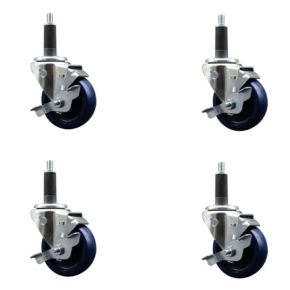 SCC-EX20S3514-SPUS-TLB-1-4 Solid Polyurethane Swivel Expanding Stem Caster with 3.5 in. Blue Wheels & 1 in. Stems - Set of 4