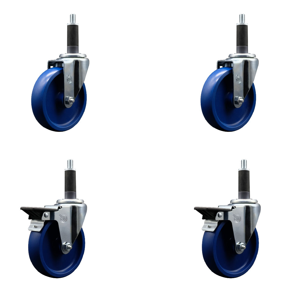 SCC-EX20S514-SPUS-2-PLB-2-1 Solid Polyurethane Swivel Expanding Stem Caster with 5 in. Blue Wheels & 1 in. Stems - Set of 4