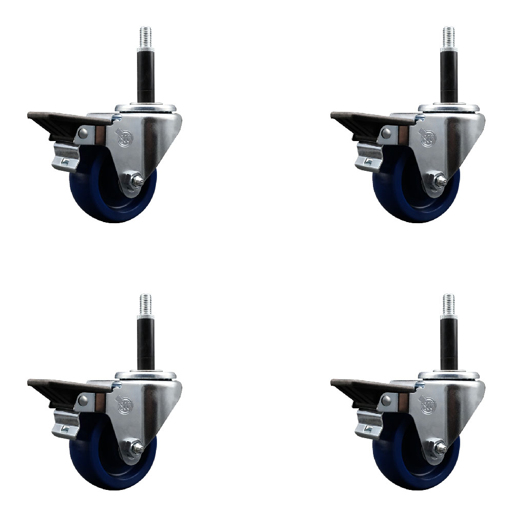 SCC-EX20S3514-SPUS-PLB-34-4 Solid Polyurethane Swivel Expanding Stem Caster with 3.5 in. Blue Wheels & 0.75 in. Stems - Set of 4