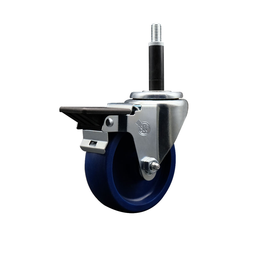 SCC-EX20S414-SPUS-PLB-34 Solid Polyurethane Expanding Stem Swivel Caster with 4 in. Blue Wheel & 0.75 in. Stem & Posi Locking Brake