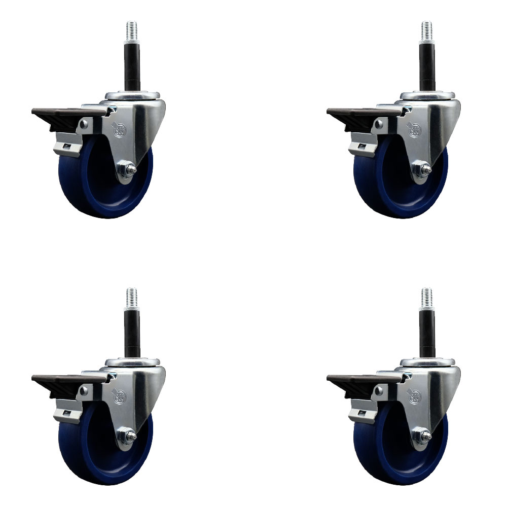 SCC-EX20S414-SPUS-PLB-34-4 Solid Polyurethane Swivel Expanding Stem Caster with 4 in. Blue Wheels & 0.75 in. Stems - Set of 4