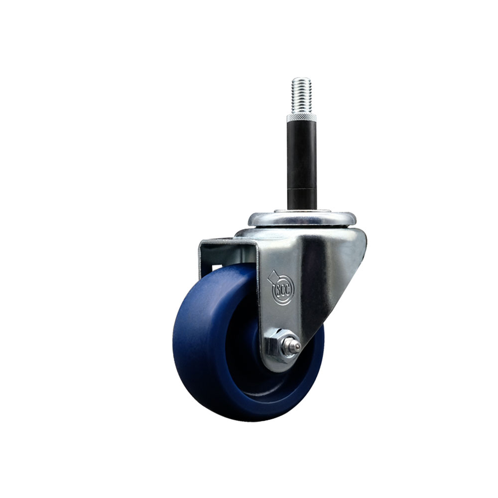 SCC-SSEX20S314-SPUS-34 Stainless Steel Solid Polyurethane Expanding Stem Swivel Caster with 3 in. Blue Wheel & 0.75 in. Stem