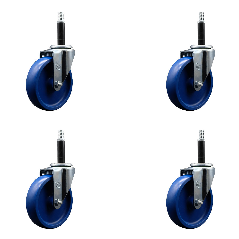SCC-SSEX20S514-SPUS-34-4 Stainless Steel Solid Polyurethane Swivel Expanding Stem Caster with 5 in. Blue Wheels & 0.75 in. Stems - Set of 4