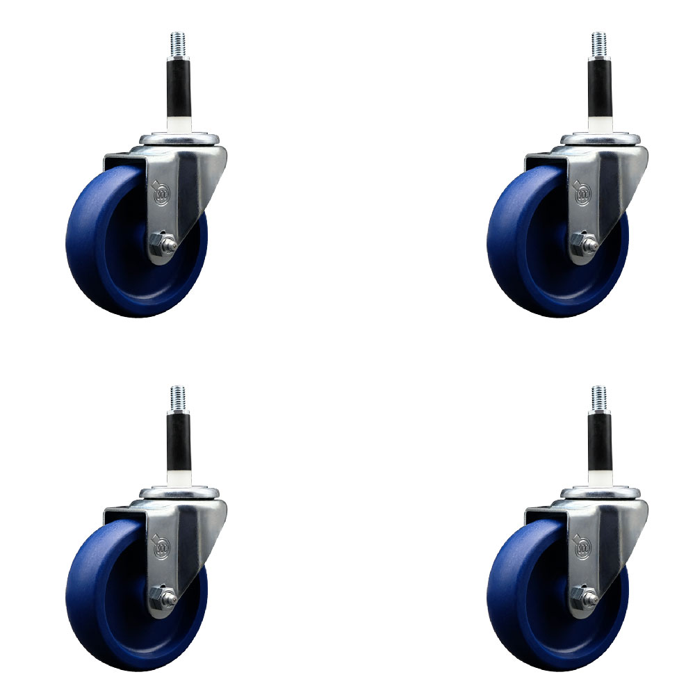 SCC-EX20S414-SPUS-78-4 Solid Polyurethane Swivel Expanding Stem Caster with 4 in. Blue Wheels & 0.87 in. Stems - Set of 4