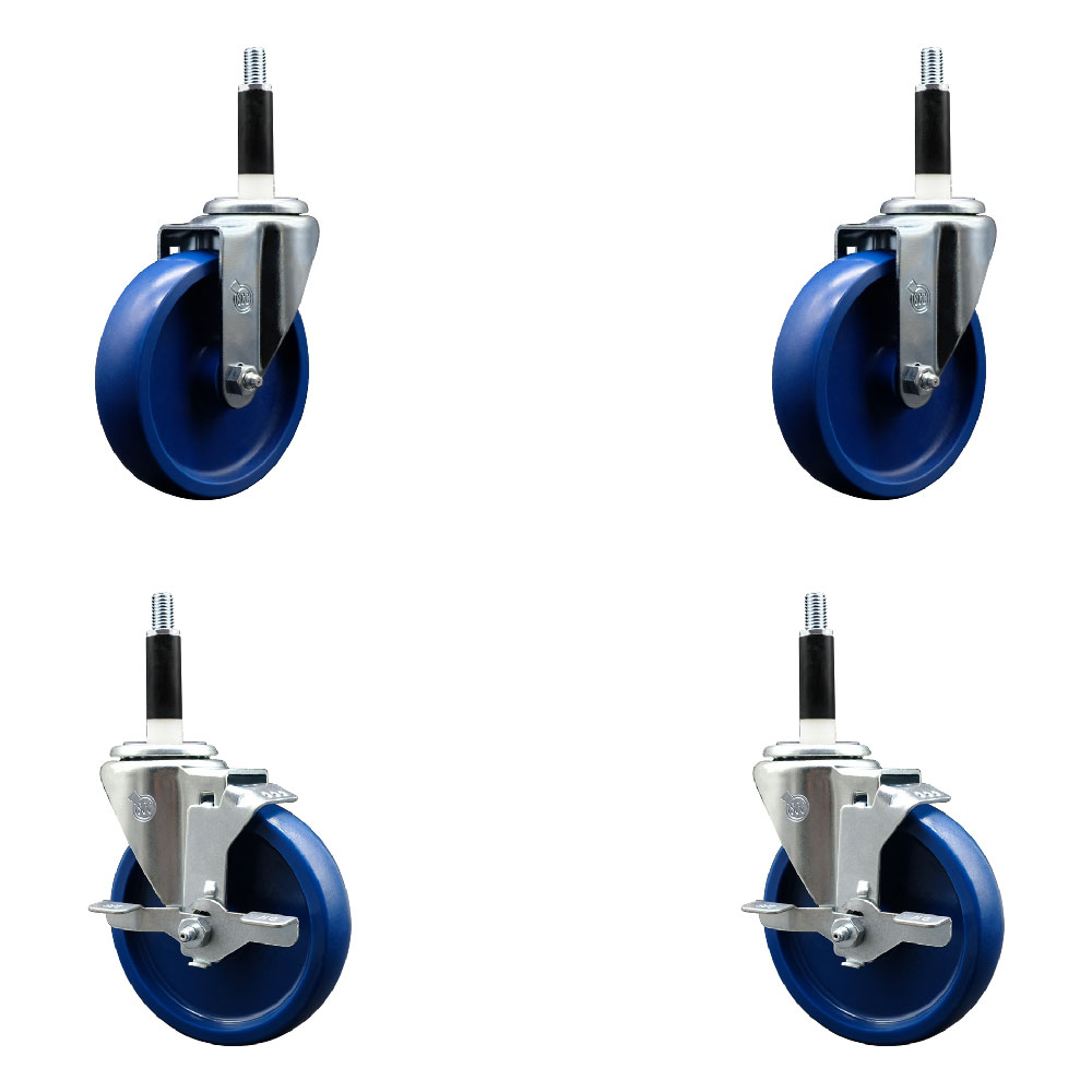 SCC-EX20S514-SPUS-2-TLB-2-78 Solid Polyurethane Swivel Expanding Stem Caster with 5 in. Blue Wheels & 0.87 in. Stems - Set of 4