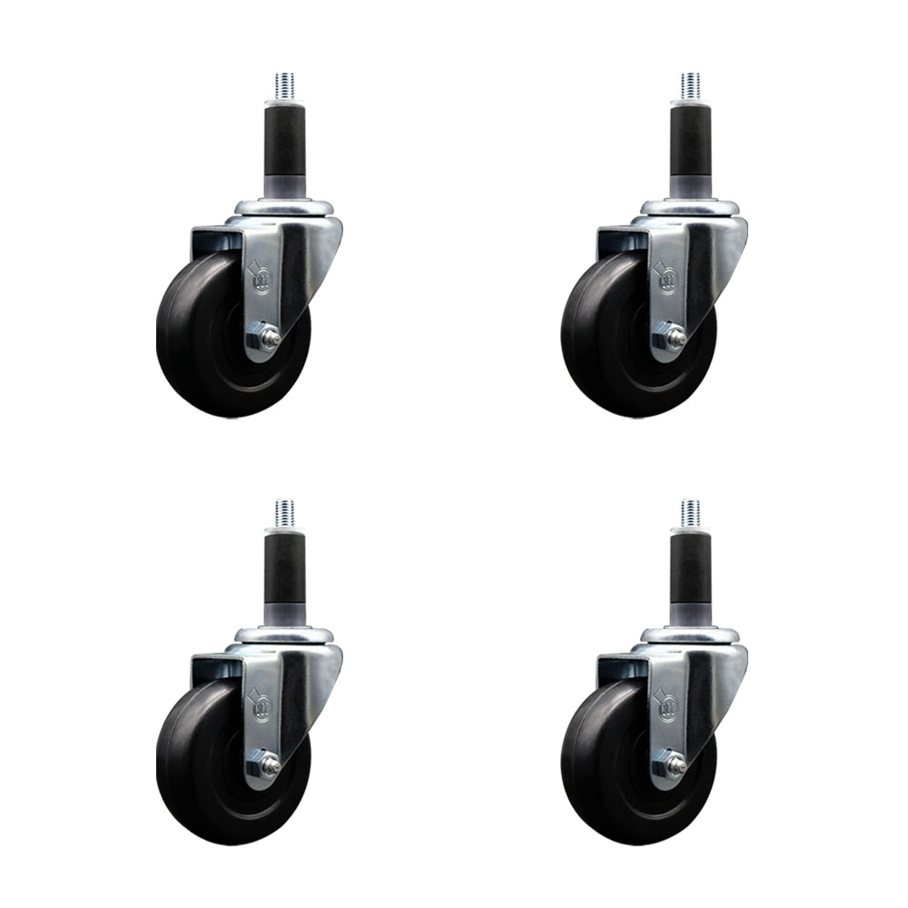SCC-EX20S3514-SRS-118-4 Soft Rubber Swivel Expanding Stem Caster with 3.5 in. Black Wheels & 1.13 in. Stems - Set of 4