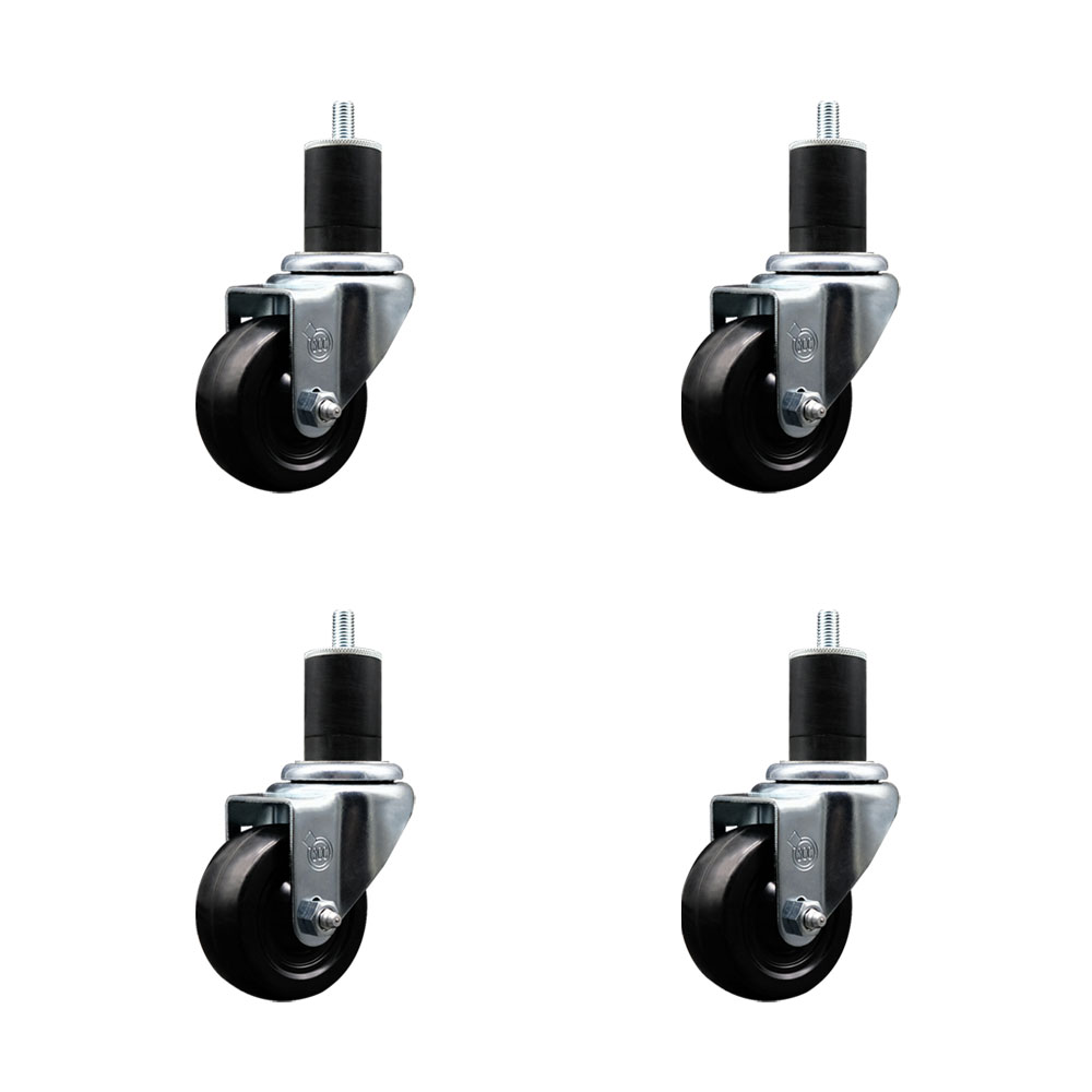 SCC-EX20S314-SRS-134-4 Soft Rubber Swivel Expanding Stem Caster with 3 in. Black Wheels & 1.75 in. Stems - Set of 4