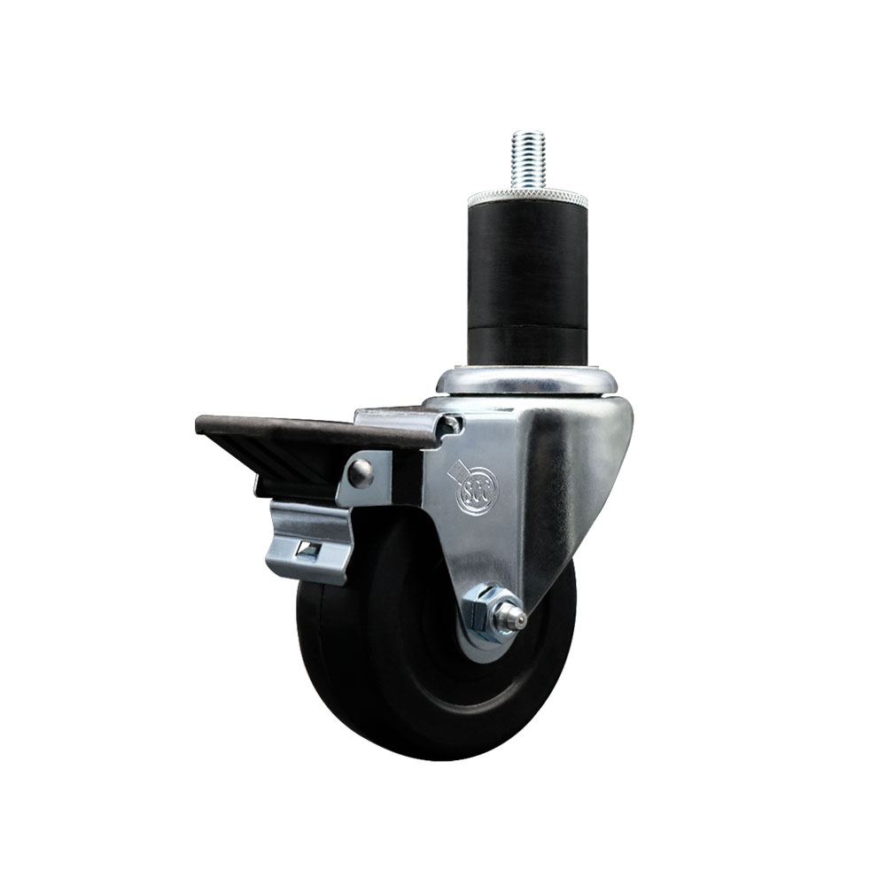 SCC-EX20S3514-SRS-PLB-134 Soft Rubber Expanding Stem Swivel Caster with 3.5 in. Black Wheel & 1.75 in. Stem & Posi Locking Brake