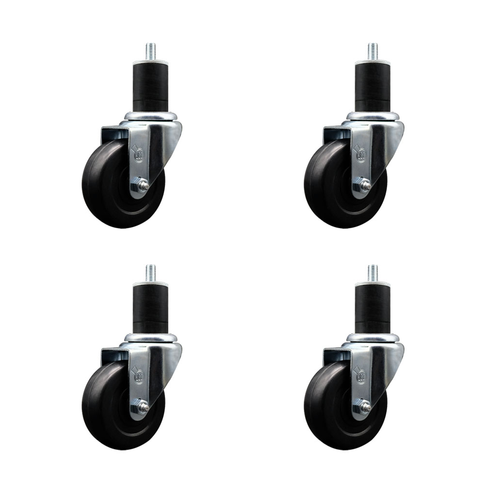 SCC-EX20S3514-SRS-134-4 Soft Rubber Swivel Expanding Stem Caster with 3.5 in. Black Wheels & 1.75 in. Stems - Set of 4