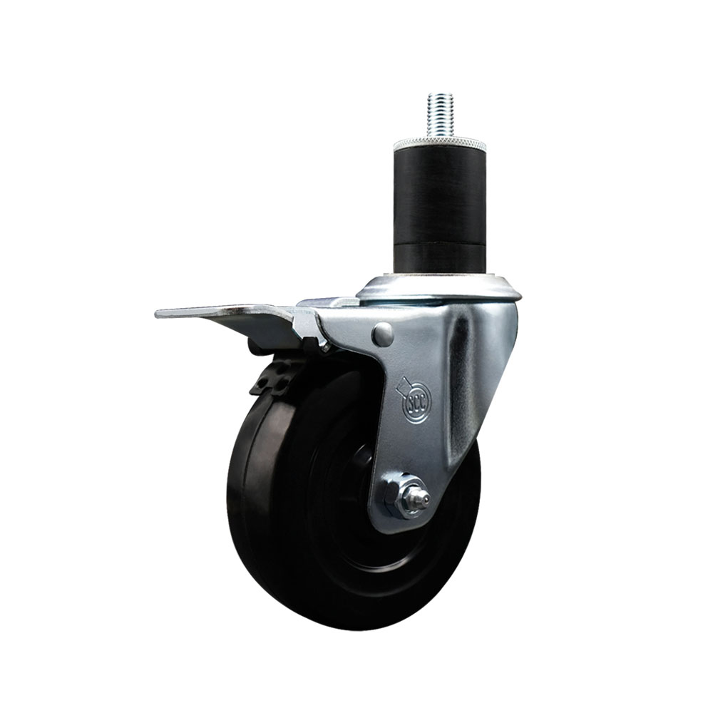 SCC-EXTTL20S414-SRS-134 Soft Rubber Expanding Stem Swivel Caster with 4 in. Black Wheel & 1.75 in. Stem & Total Locking Brake