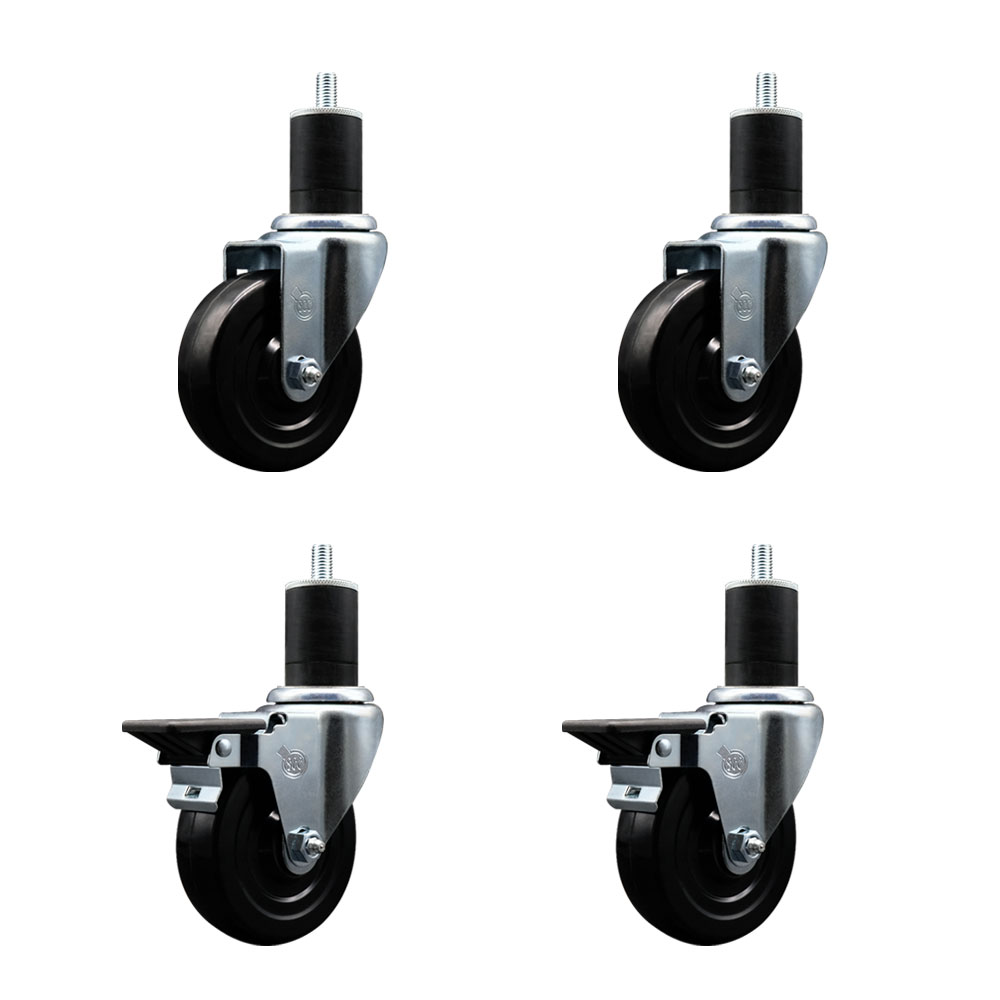 SCC-EX20S414-SRS-2-PLB-2-134 Soft Rubber Swivel Expanding Stem Caster with 4 in. Black Wheels & 1.75 in. Stems - Set of 4