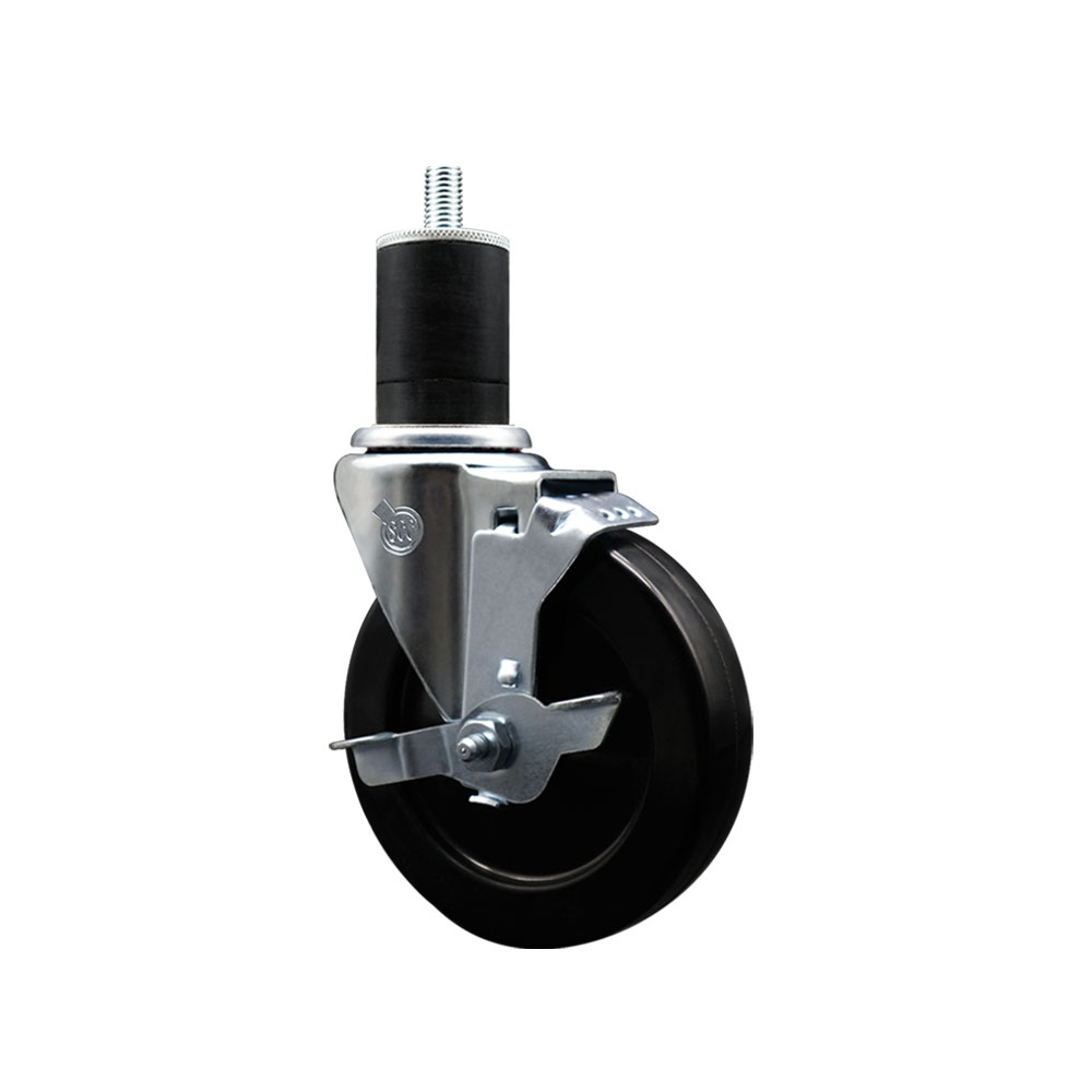 SCC-EX20S514-SRS-TLB-134 Soft Rubber Expanding Stem Swivel Caster with 5 in. Black Wheel & 1.75 in. Stem & Top Locking Brake