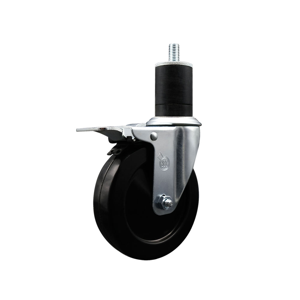 SCC-EXTTL20S514-SRS-134 Soft Rubber Expanding Stem Swivel Caster with 5 in. Black Wheel & 1.75 in. Stem & Total Locking Brake