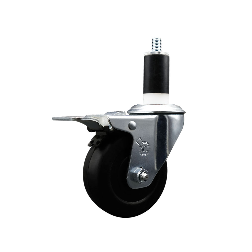 SCC-EXTTL20S3514-SRS-138 Soft Rubber Expanding Stem Swivel Caster with 3.5 in. Black Wheel & 1.38 in. Stem & Total Locking Brake
