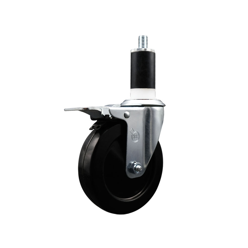 SCC-EXTTL20S514-SRS-138 Soft Rubber Expanding Stem Swivel Caster with 5 in. Black Wheel & 1.38 in. Stem & Total Locking Brake