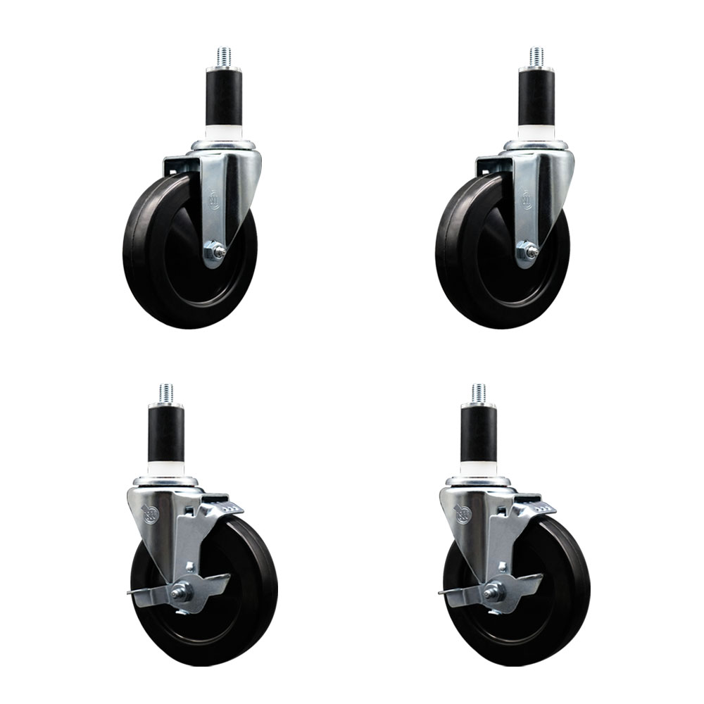 SCC-EX20S514-SRS-2-TLB-2-138 Soft Rubber Swivel Expanding Stem Caster with 5 in. Black Wheels & 1.38 in. Stems - Set of 4