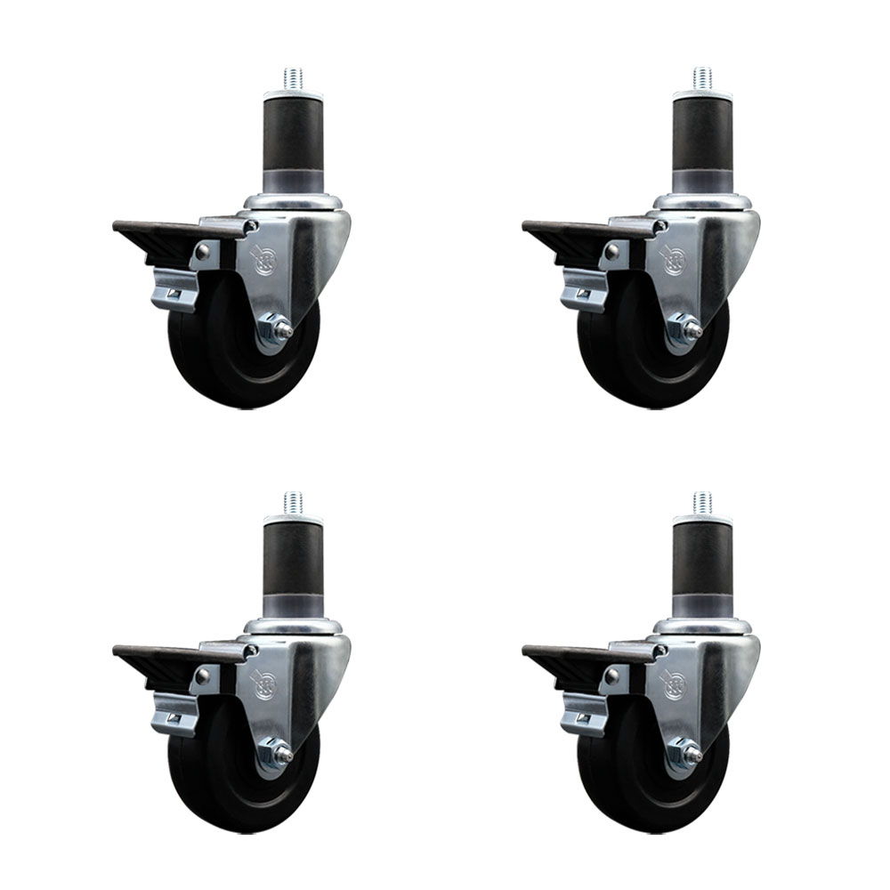 SCC-EX20S3514-SRS-PLB-158-4 Soft Rubber Swivel Expanding Stem Caster with 3.5 in. Black Wheels & 1.63 in. Stems - Set of 4
