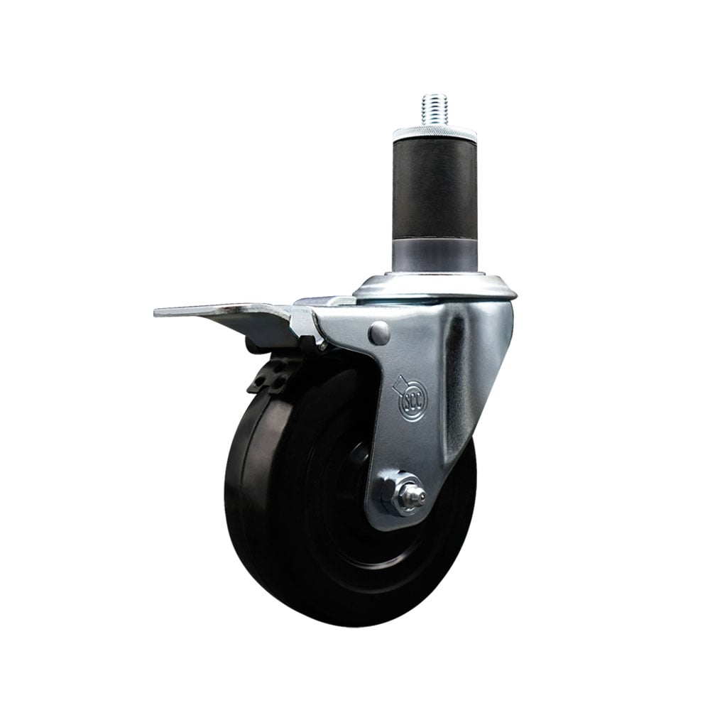 SCC-EXTTL20S414-SRS-158 Soft Rubber Expanding Stem Swivel Caster with 4 in. Black Wheel & 1.63 in. Stem & Total Locking Brake