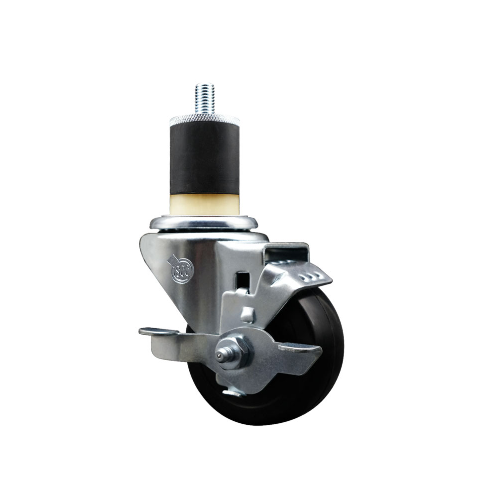 SCC-EX20S314-SRS-TLB-178 Soft Rubber Expanding Stem Swivel Caster with 3 in. Black Wheel & 1.87 in. Stem & Top Locking Brake