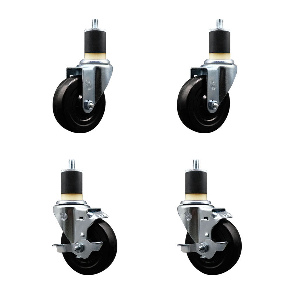 SCC-EX20S414-SRS-2-TLB-2-178 Soft Rubber Swivel Expanding Stem Caster with 4 in. Black Wheels & 1.87 in. Stems - Set of 4