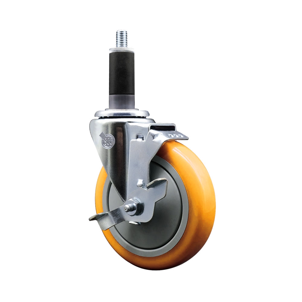 SCC-EX20S514-PPUB-YEL-TLB-118 Polyurethane Expanding Stem Swivel Caster with 5 in. Yellow Wheel & 1.13 in. Stem & Top Locking Brake
