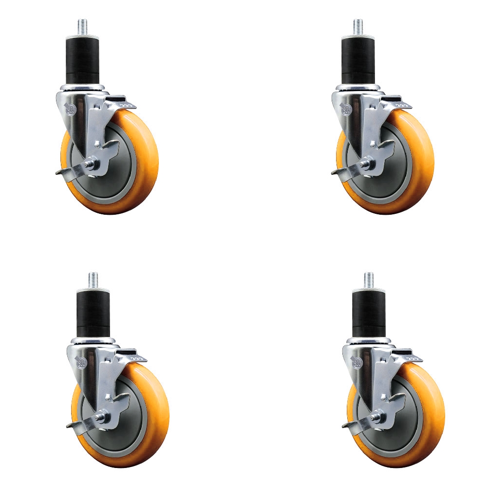 SCC-EX20S514-PPUB-YEL-TLB-134-4 Polyurethane Swivel Expanding Stem Caster with 5 in. Yellow Wheels & 1.75 in. Stems - Set of 4