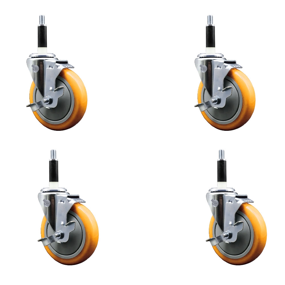 SCC-EX20S514-PPUB-YEL-TLB-78-4 Polyurethane Swivel Expanding Stem Caster with 5 in. Yellow Wheels & 0.87 in. Stems - Set of 4