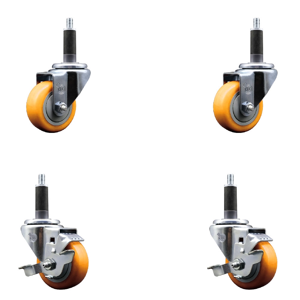SCC-EXTTL20S3514-PPUB-YEL-112-4 Polyurethane Swivel Expanding Stem Caster with 3.5 in. Yellow Wheels & 1.5 in. Stems - Set of 4