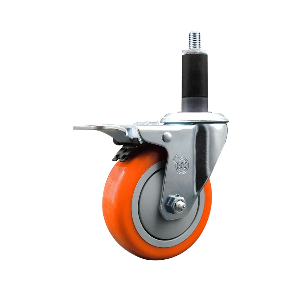 SCC-EXTTL20S414-PPUB-ORG-118 Polyurethane Expanding Stem Swivel Caster with 4 in. Orange Wheel & 1.13 in. Stem & Total Locking Brake