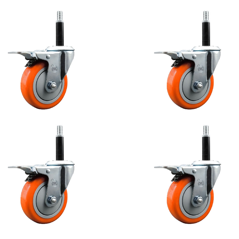 SCC-EXTTL20S414-PPUB-ORG-34-4 Polyurethane Swivel Expanding Stem Caster with 4 in. Orange Wheels & 0.75 in. Stems - Set of 4
