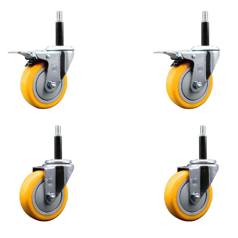 SCC-EXTTL20S414-PPUB-YEL-2-S-2-34 Polyurethane Swivel Expanding Stem Caster with 4 in. Yellow Wheels & 0.75 in. Stems - Set of 4