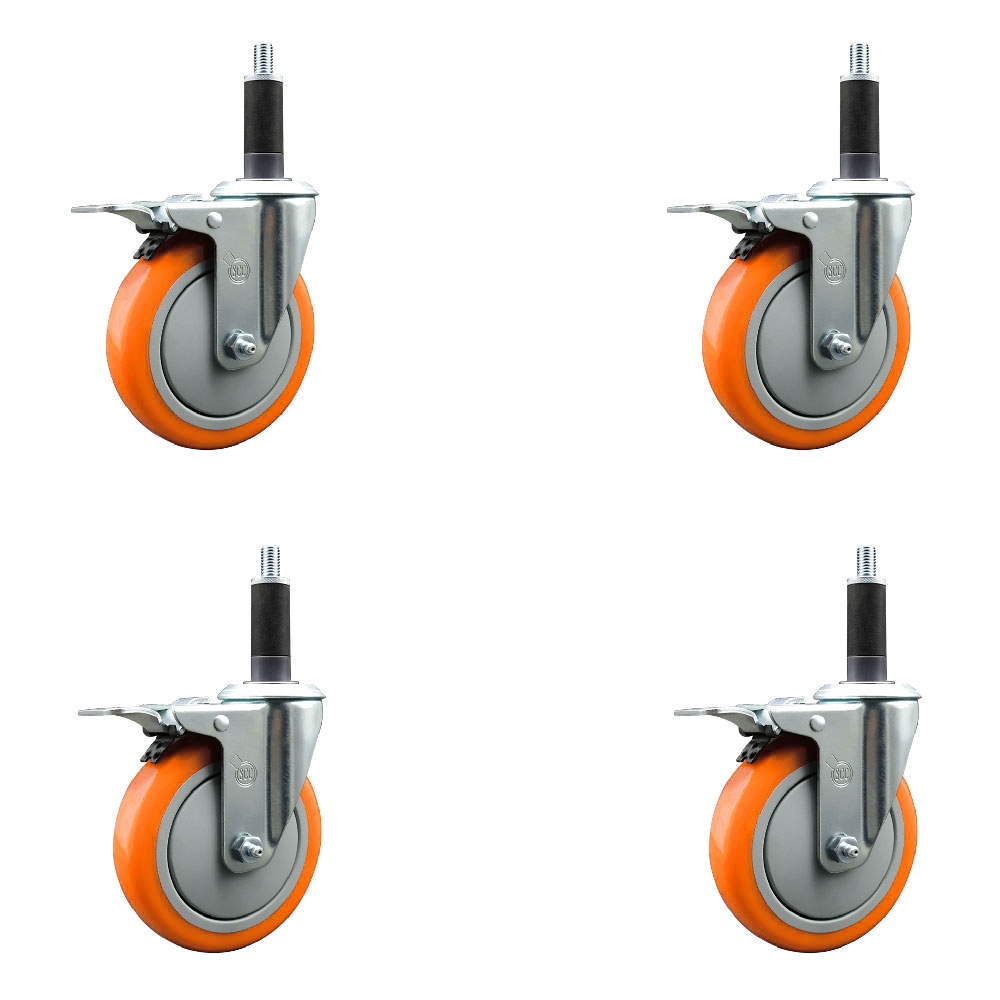 SCC-EXTTL20S514-PPUB-ORG-1-4 Polyurethane Swivel Expanding Stem Caster with 5 in. Orange Wheels & 1 in. Stems - Set of 4