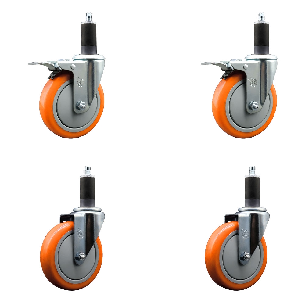 SCC-EXTTL20S514-PPUB-ORG-2-S-2-114 Polyurethane Swivel Expanding Stem Caster with 5 in. Orange Wheels & 1.25 in. Stems - Set of 4