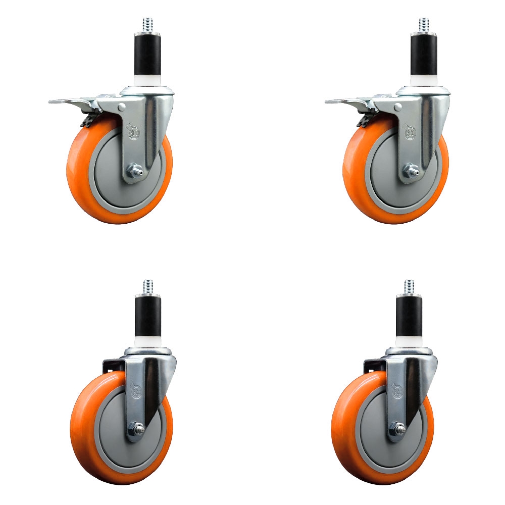 SCC-EXTTL20S514-PPUB-ORG-2-S-2-138 Polyurethane Swivel Expanding Stem Caster with 5 in. Orange Wheels & 1.38 in. Stems - Set of 4