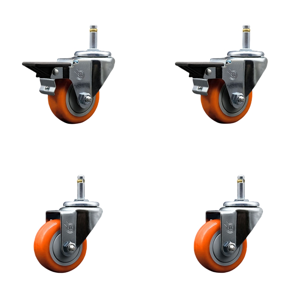 GR20S314-PPUB-ORG-PLB-716138-2-S-2 Polyurethane Swivel Grip Ring Stem Caster with 3 x 1.25 in. Orange Wheels & 0.43 in. Stems - Set of 4