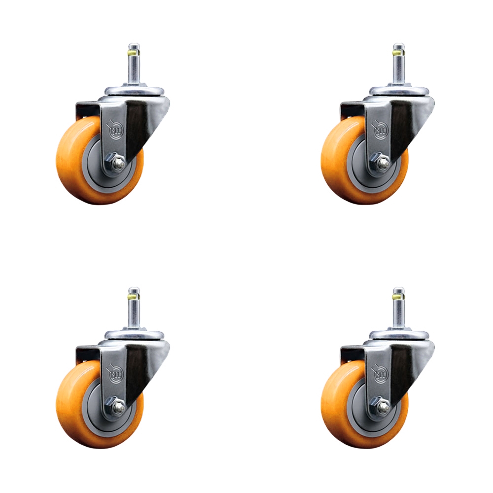 SCC-GR20S314-PPUB-YEL-716138-4 Polyurethane Swivel Grip Ring Stem Caster with 3 x 1.25 in. Yellow Wheels & 0.43 in. Stems - Set of 4
