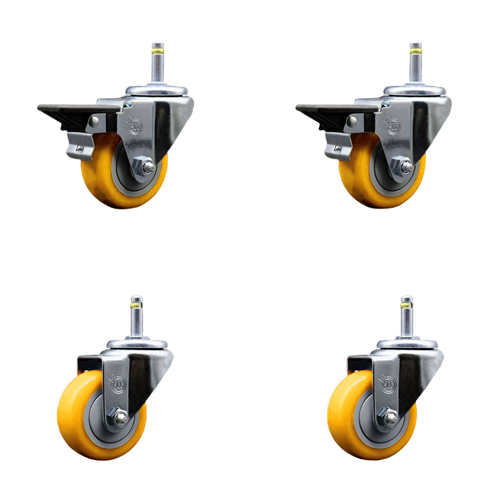 SCC-GR20S314-PPUB-YEL-PLB-716138-2S2 Polyurethane Swivel Grip Ring Stem Caster with 3 x 1.25 in. Yellow Wheels & 0.43 in. Stems - Set of 4