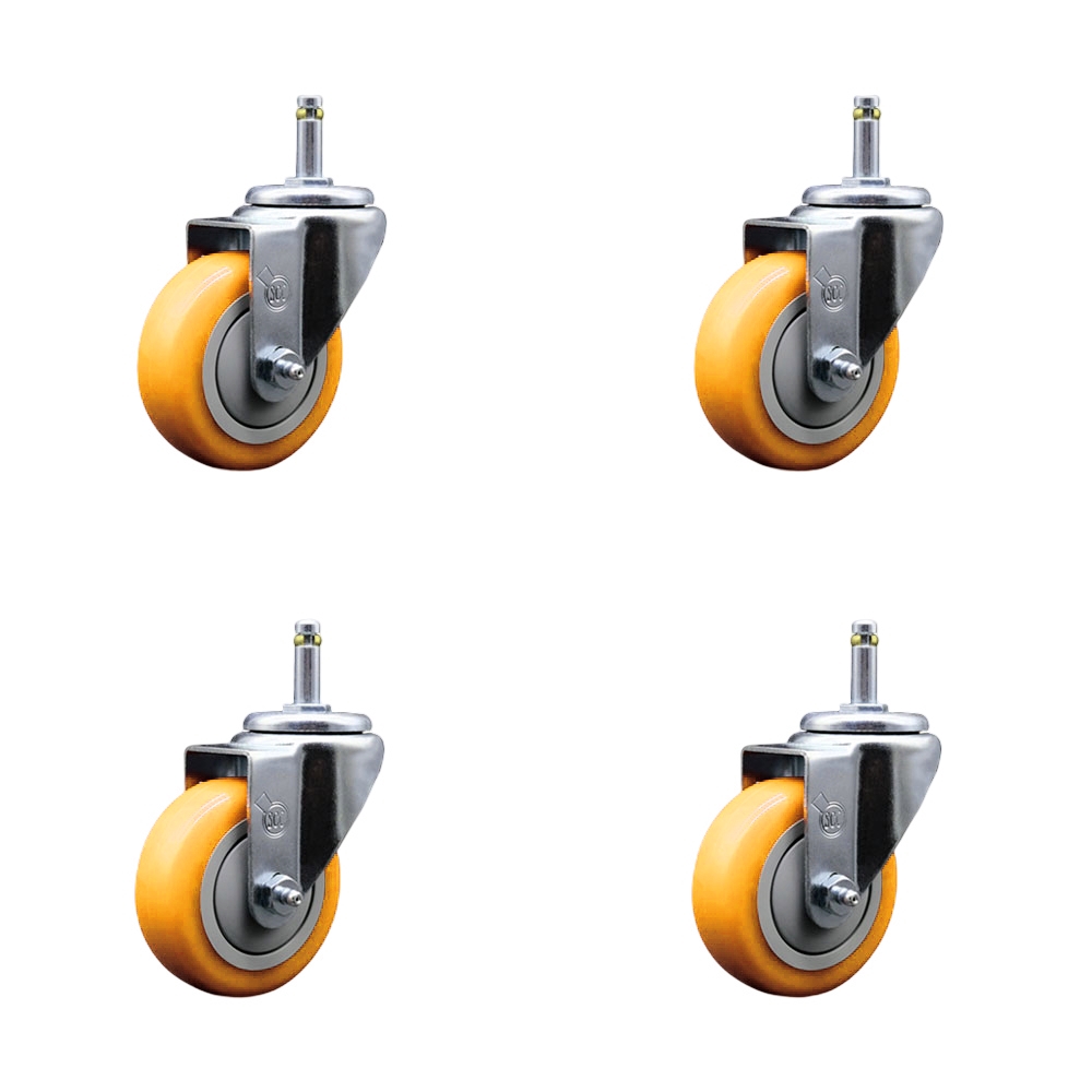 SCC-GR20S3514-PPUB-YEL-716138-4 Polyurethane Swivel Grip Ring Stem Caster with 3.5 x 1.25 in. Yellow Wheels & 0.43 in. Stems - Set of 4