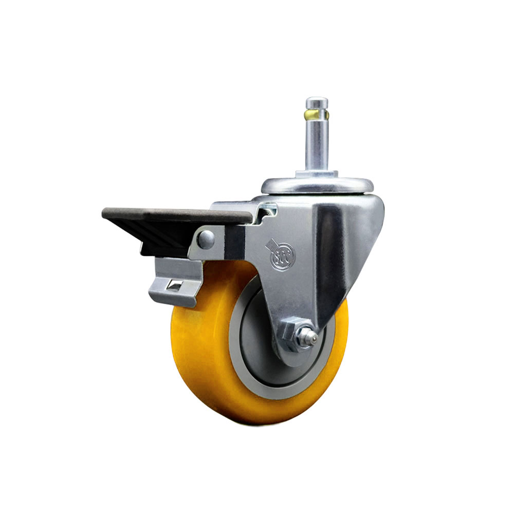 SCC-GR20S3514-PPUB-YEL-PLB-716138 Polyurethane Swivel Grip Ring Stem Caster with 3.5 x 1.25 in. Yellow Wheel & 0.43 in. Stem & Posi Locking Brake