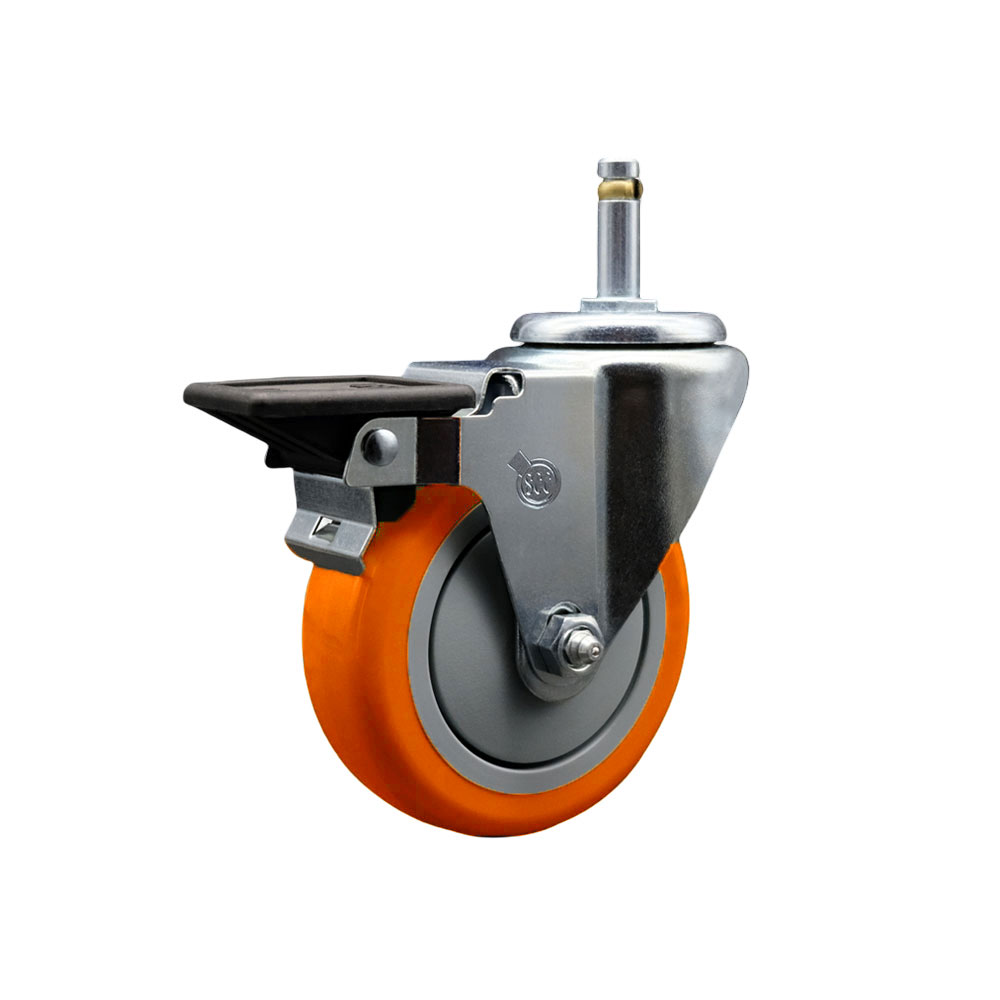 SCC-GR20S414-PPUB-ORG-PLB-716138 Polyurethane Swivel Grip Ring Stem Caster with 4 x 1.25 in. Orange Wheel & 0.43 in. Stem & Posi Locking Brake