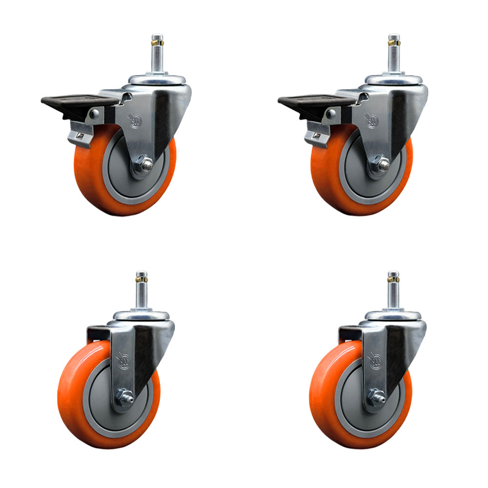 GR20S414-PPUB-ORG-PLB-716138-2-S-2 Polyurethane Swivel Grip Ring Stem Caster with 4 x 1.25 in. Orange Wheels & 0.43 in. Stems - Set of 4