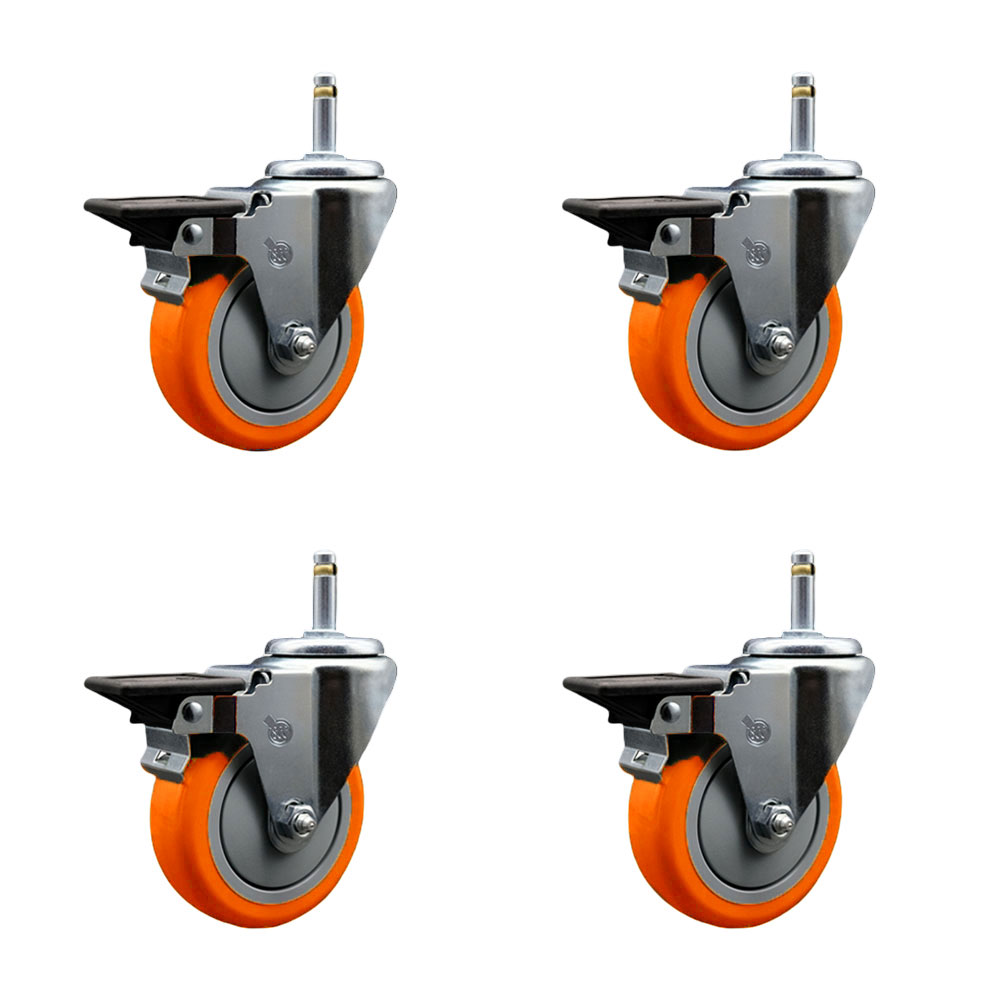 SCC-GR20S414-PPUB-ORG-PLB-716138-4 Polyurethane Swivel Grip Ring Stem Caster with 4 x 1.25 in. Orange Wheels & 0.43 in. Stems - Set of 4